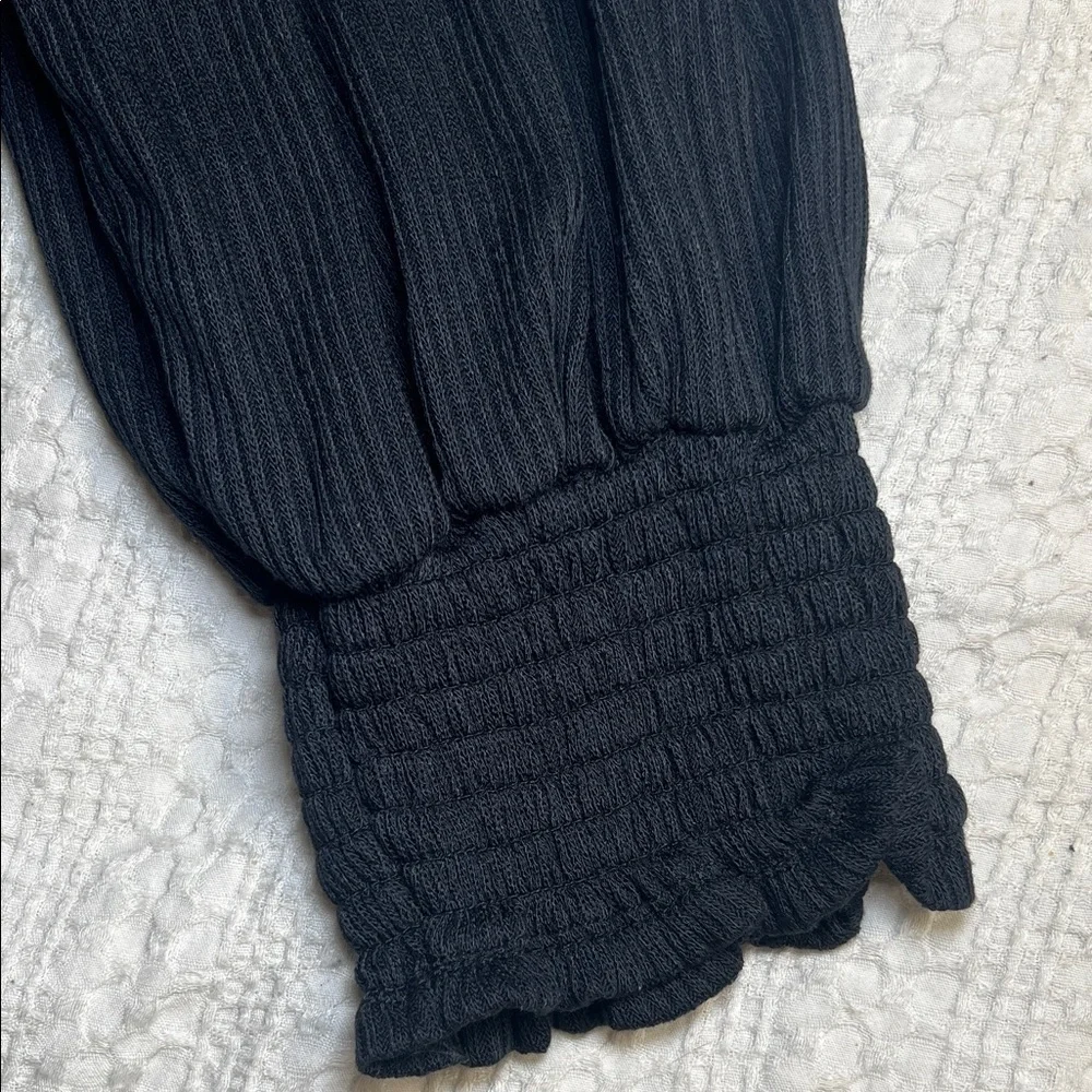 Anthropologie Black Smocked Blouse with long Sleeves off shoulder size S